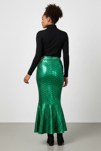 Jupe Longue Sirène Écailles Vert Métallisé