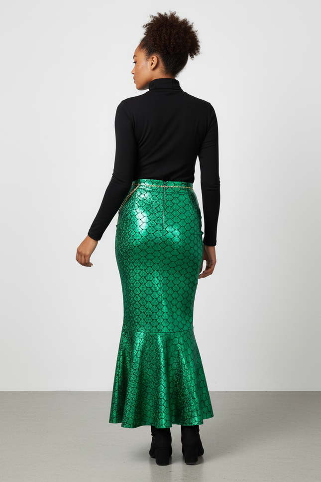 Jupe Longue Sirène Écailles Vert Métallisé