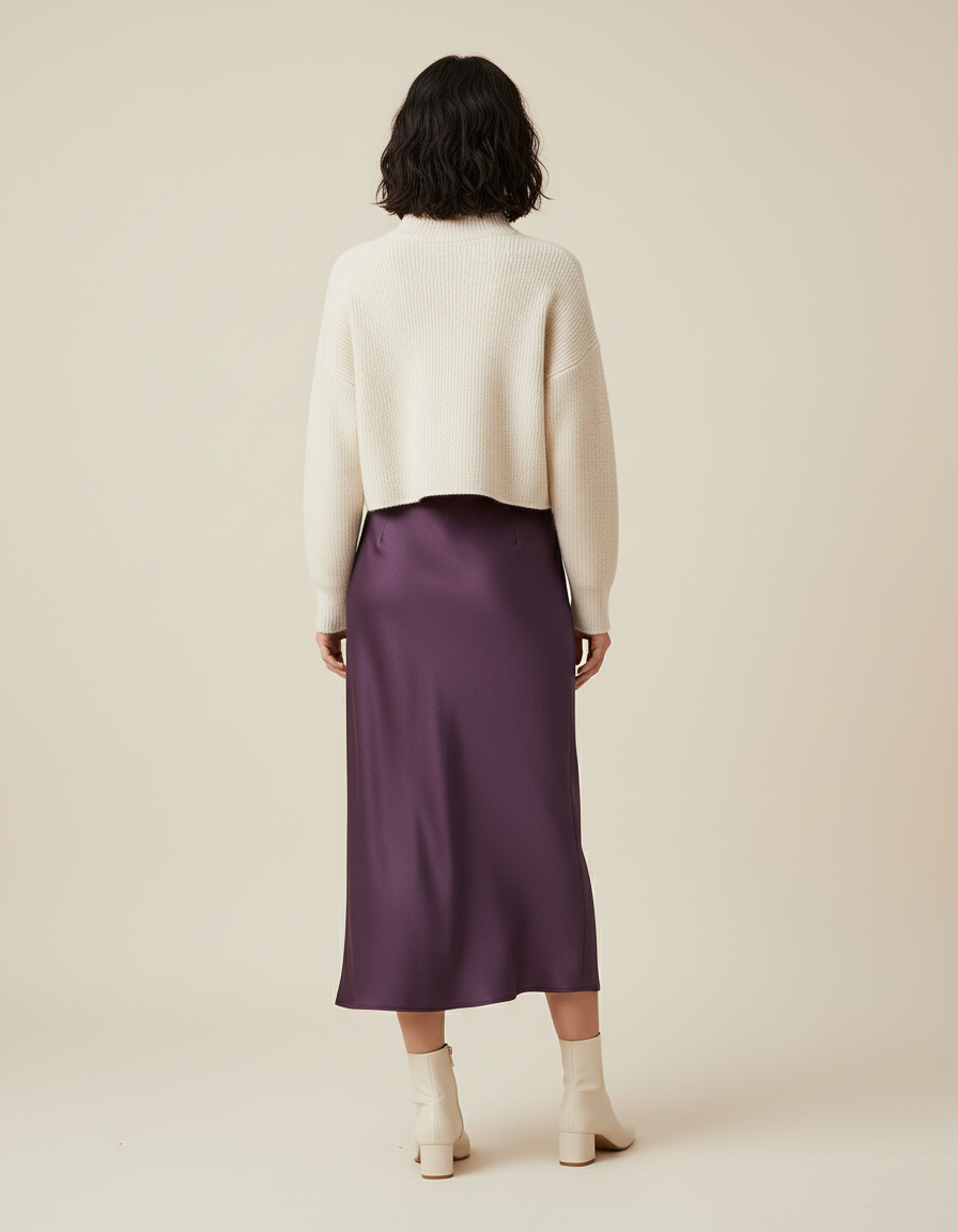 Jupe Longue Satin Prune Fluide