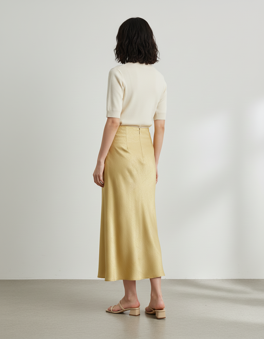 Jupe Longue Jaune Satinée Élégante