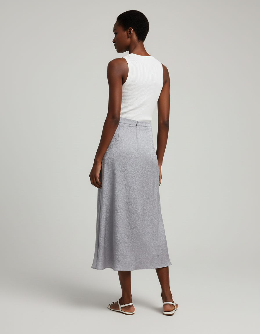 Jupe Longue Satin Froissé Fendue Chic