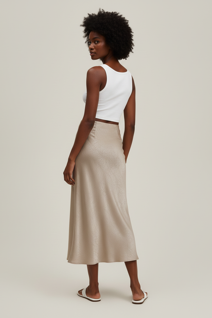 Jupe Longue Satinée Fendue Élégante