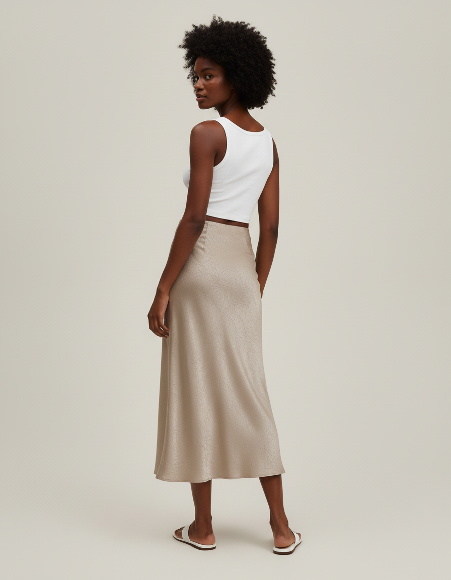 Jupe Longue Satinée Fendue Élégante