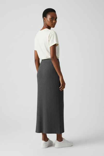 Jupe Longue Gris Côtelée Chic