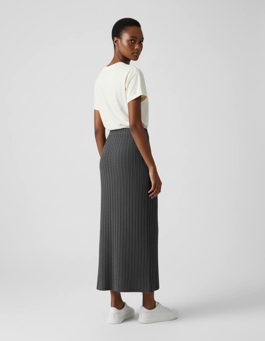 Jupe Longue Gris Côtelée Chic