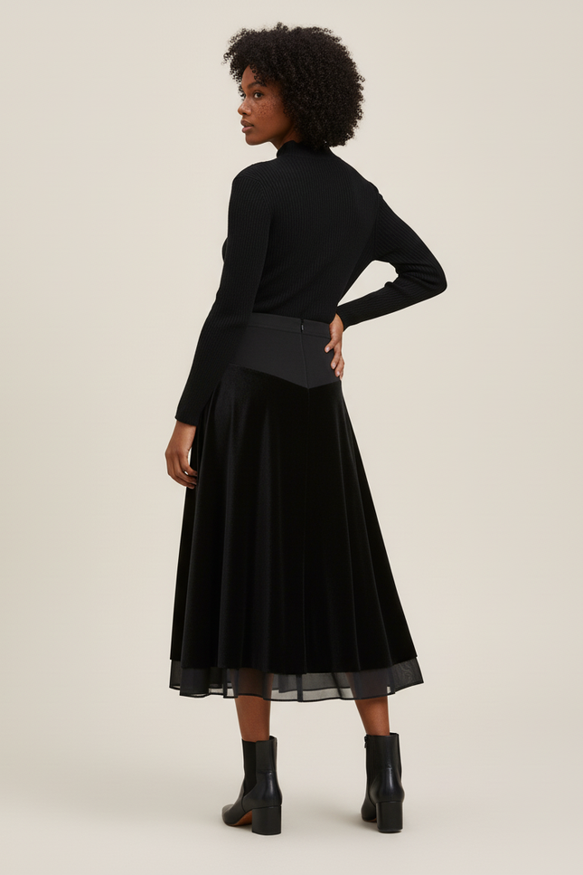 Jupe Longue Velours Plissée Fluide