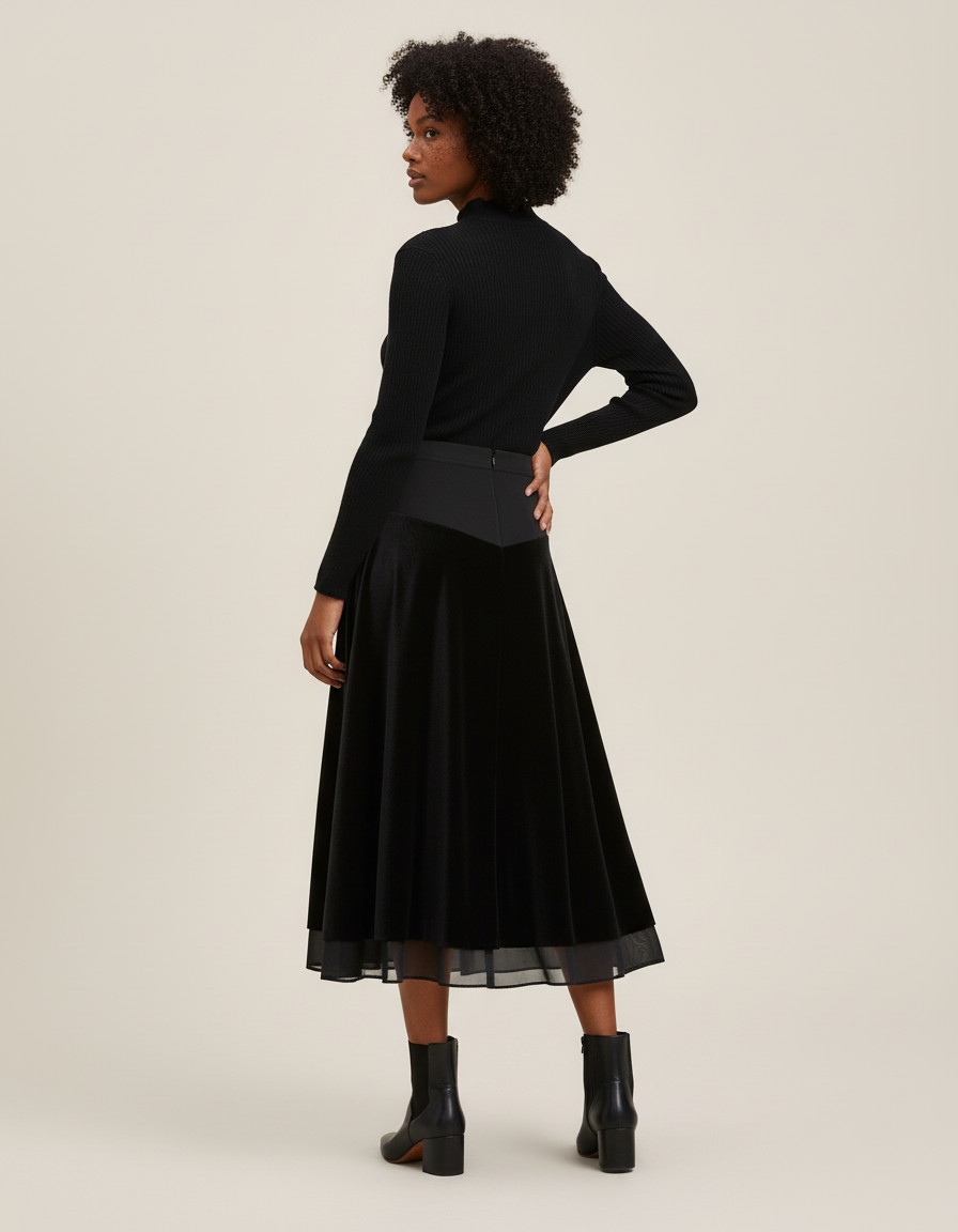 Jupe Longue Velours Plissée Fluide