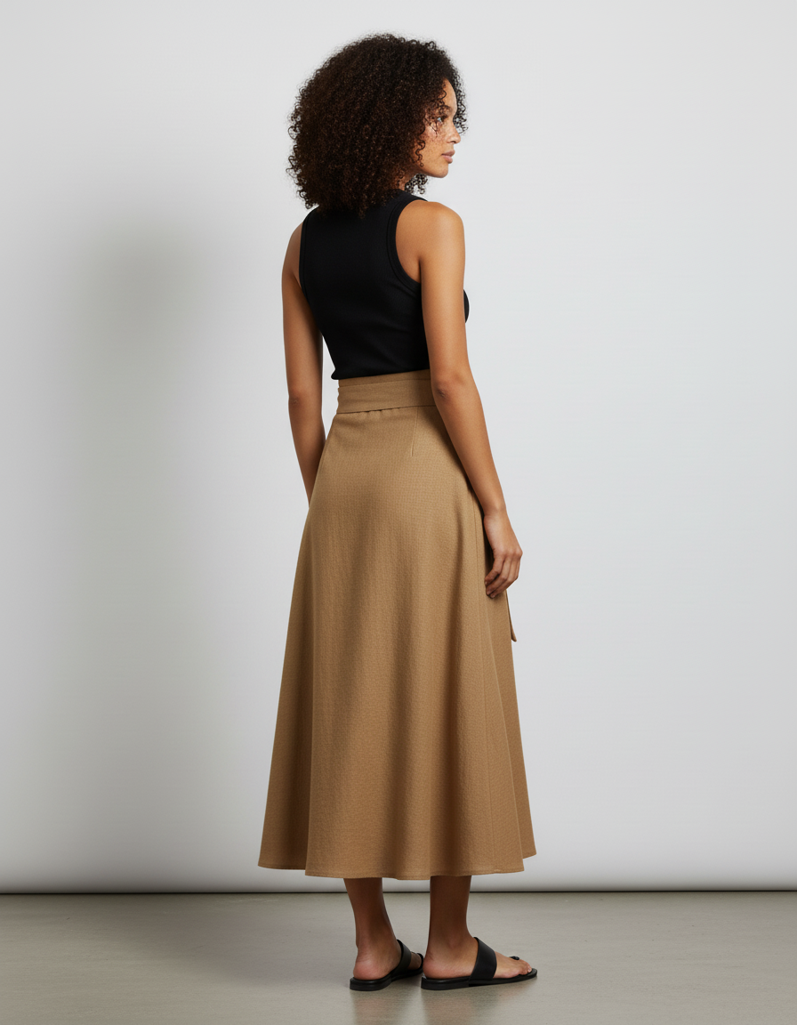 Jupe Longue Marrone Évasée Fluide