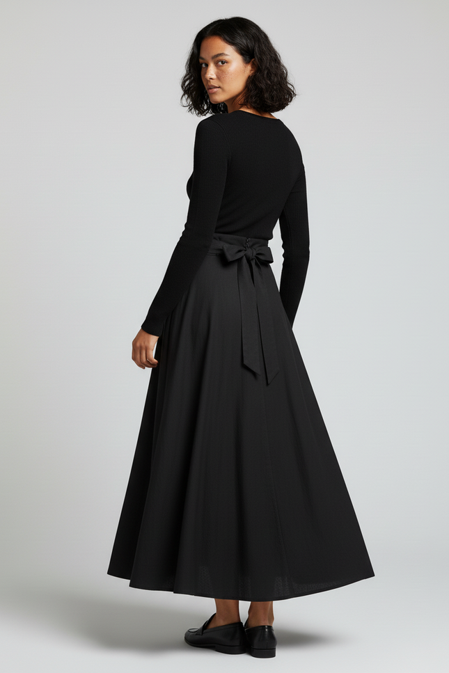 Jupe Longue Noire Fluide Élégante Tendance Femme
