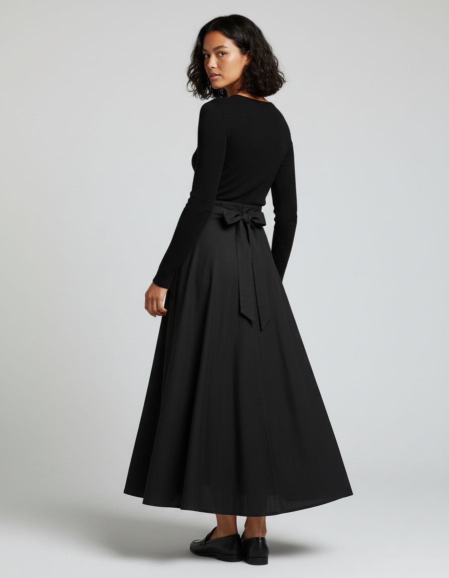 Jupe Longue Noire Fluide Élégante Tendance Femme