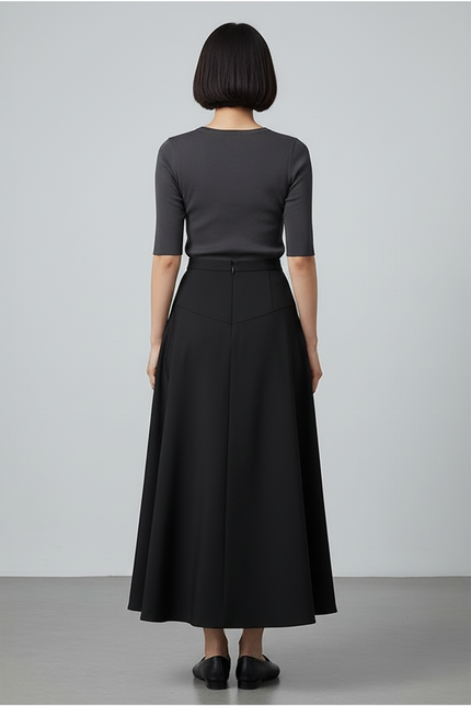 Jupe Longue Noire Évasée Élégante Mode