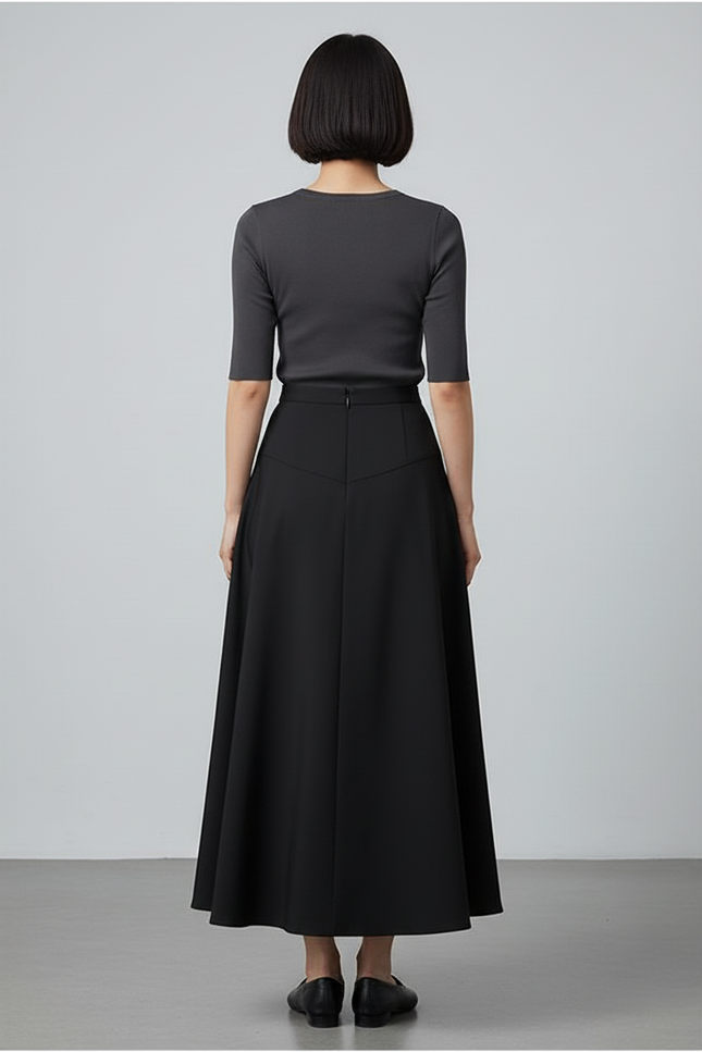 Jupe Longue Noire Évasée Élégante Mode