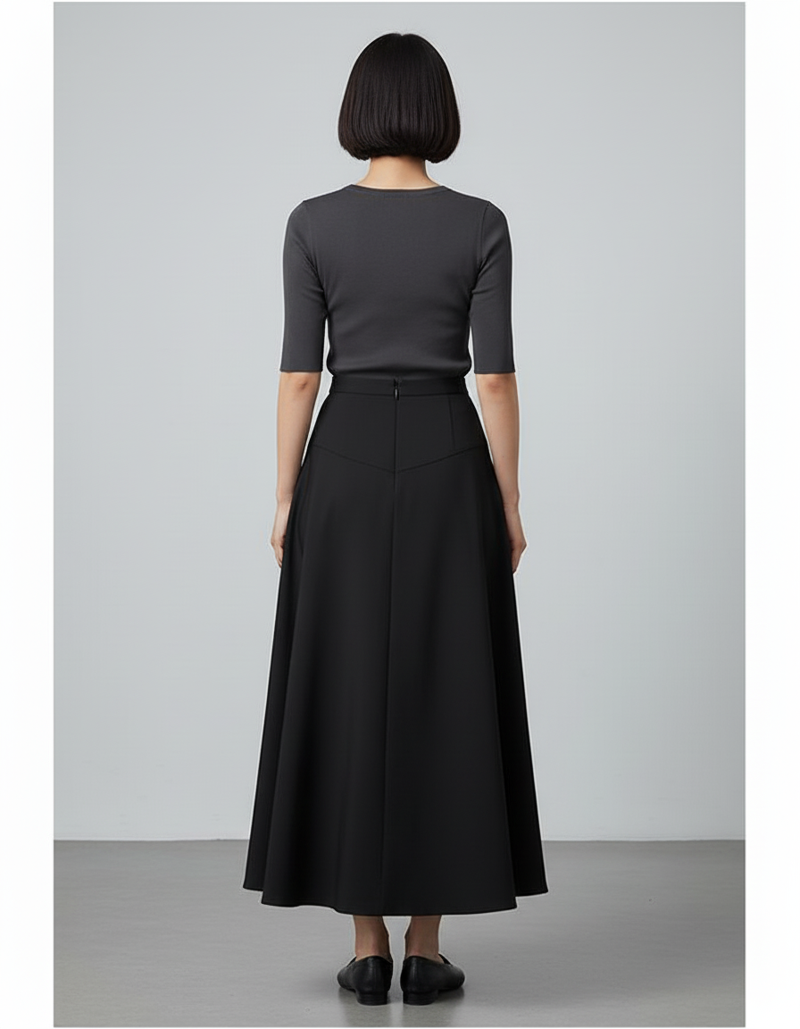 Jupe Longue Noire Évasée Élégante Mode