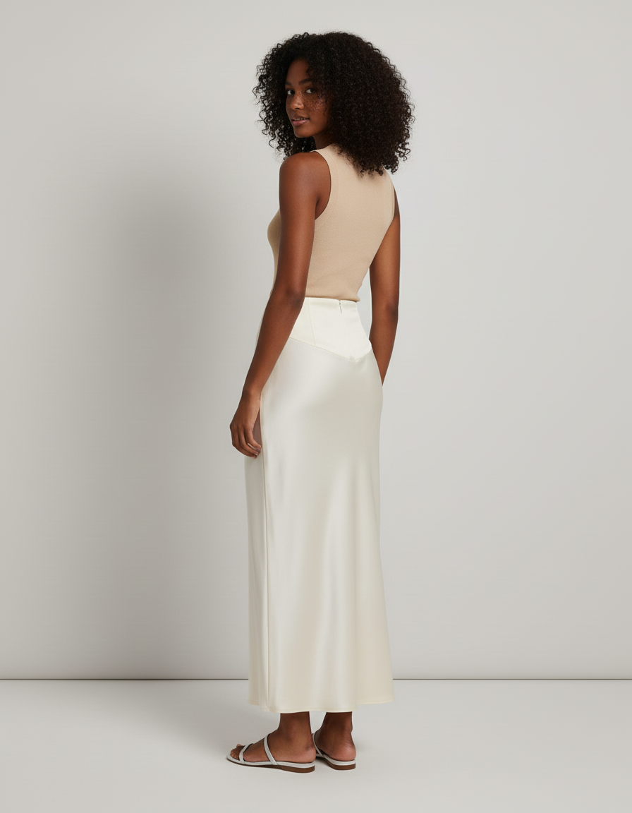 Jupe Longue Ivoire Satinée Élégante Chic