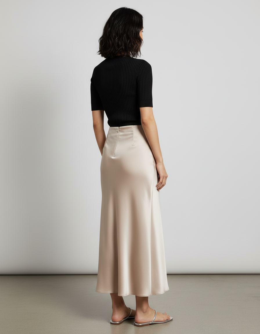 Jupe Longue Satinée Fluide Élégante Femme Tendance