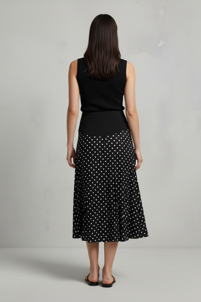 Jupe Longue Noire À Pois Fluide