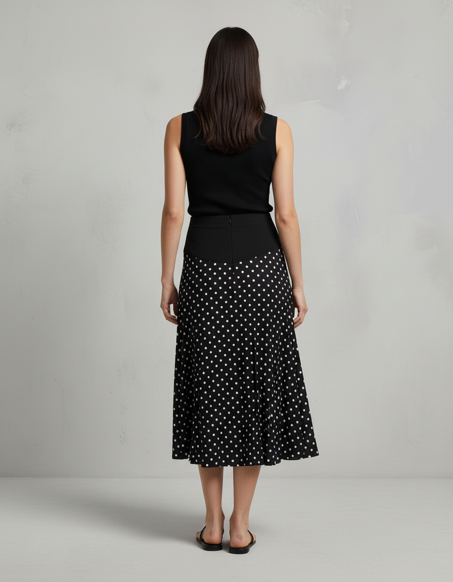 Jupe Longue Noire À Pois Fluide