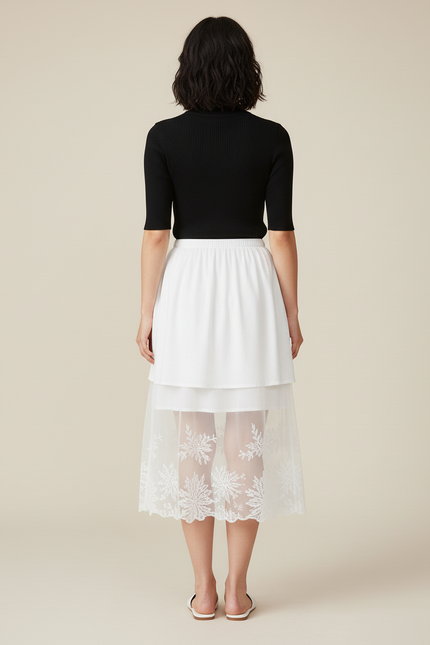 Jupe Longue Blanche Dentelle Élégante Mariage Chic