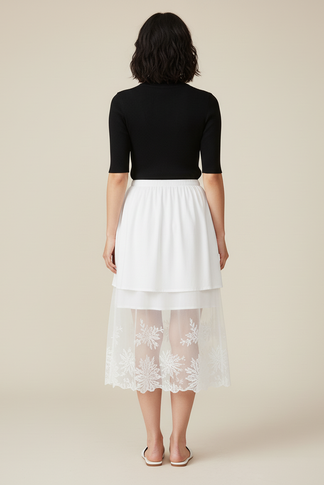 Jupe Longue Blanche Dentelle Élégante Mariage Chic