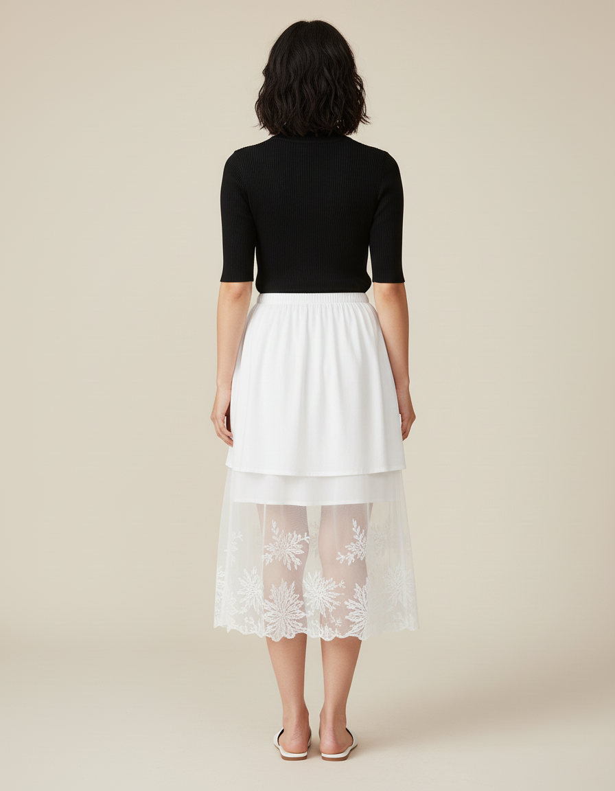 Jupe Longue Blanche Dentelle Élégante Mariage Chic