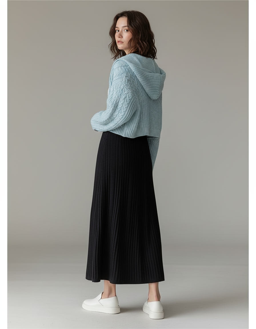 Jupe Longue Noire Plissée Chic Tendance