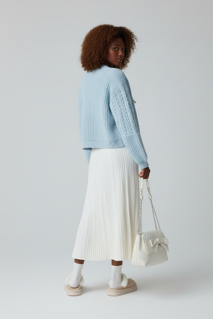 Jupe Longue Blanche Côtelée Fluide