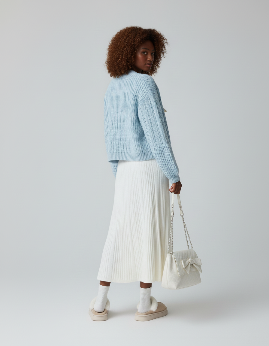 Jupe Longue Blanche Côtelée Fluide