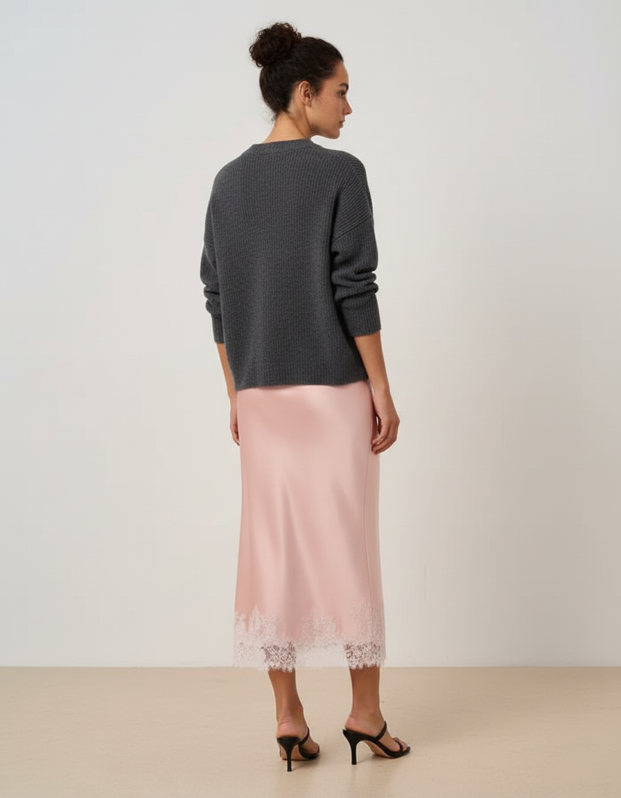 Jupe Longue Satin Dentelle