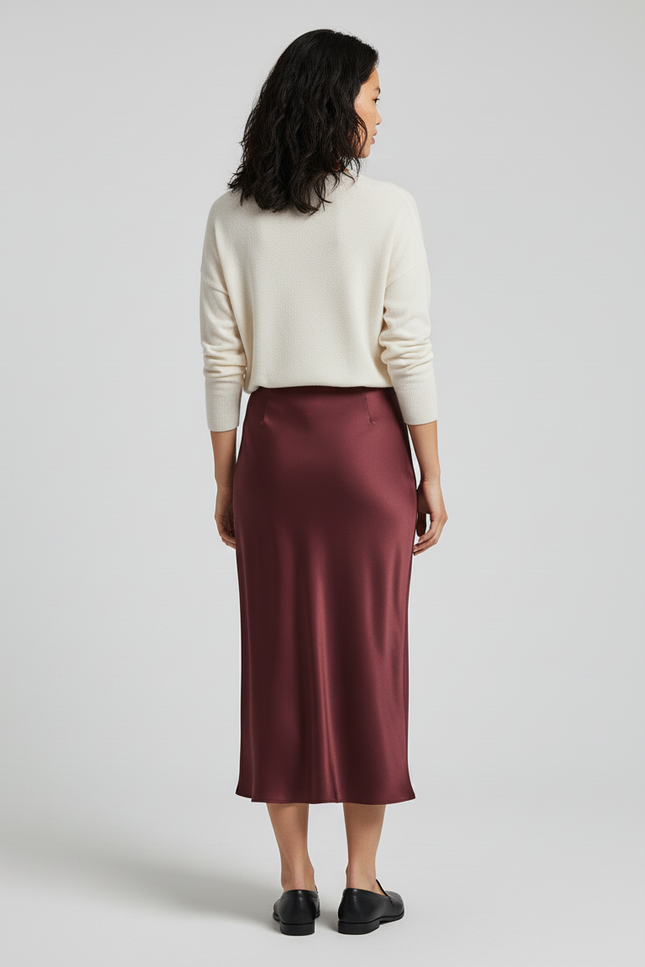 Jupe Longue Satin Bordeaux