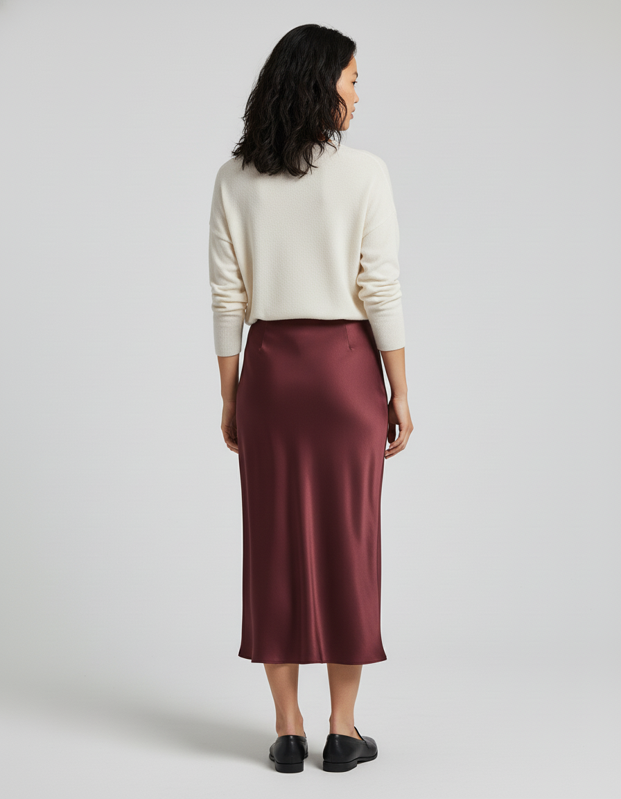 Jupe Longue Satin Bordeaux