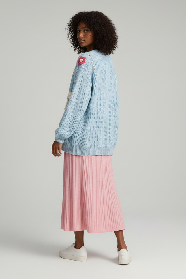 Jupe Longue Rose Côtelée Décontractée