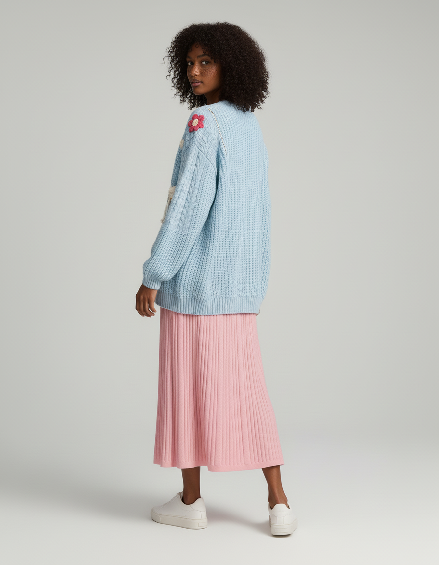 Jupe Longue Rose Côtelée Décontractée