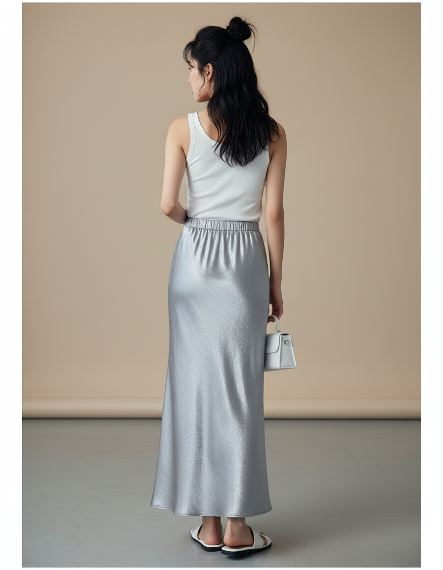 Jupe Longue Satinée Argentée Élégante