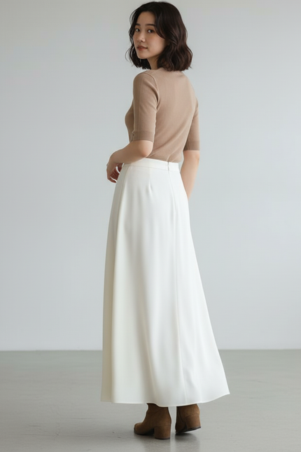 Jupe Longue Crème Fluide Élégante Femme
