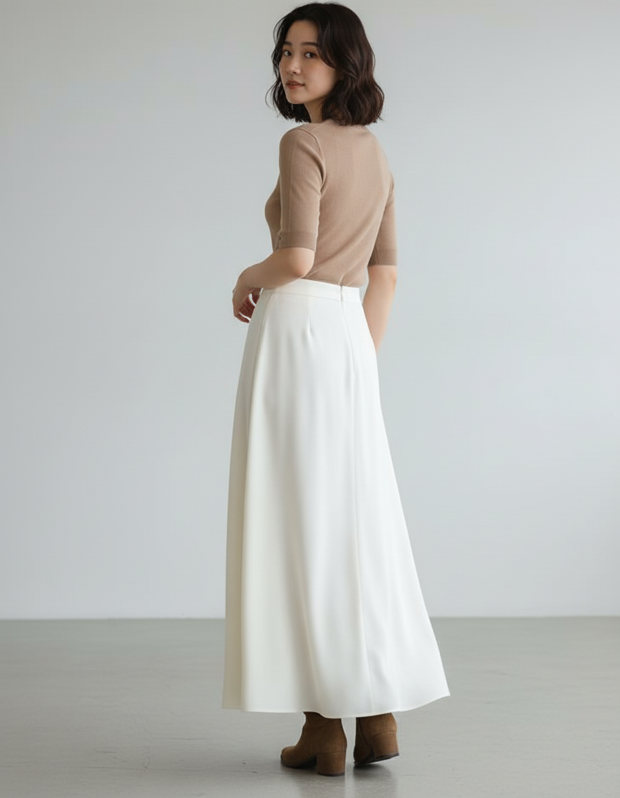 Jupe Longue Crème Fluide Élégante Femme
