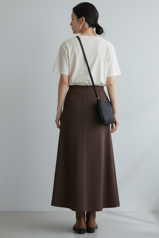 Jupe Longue Marron Évasée Élégante Chic