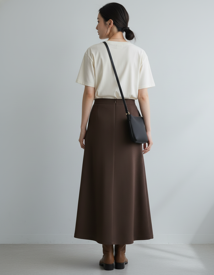 Jupe Longue Marron Évasée Élégante Chic