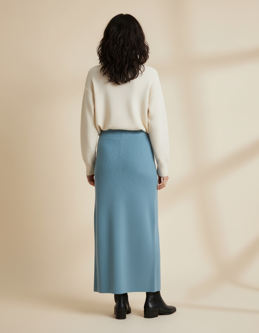 Jupe Longue Bleue Laine Élégante