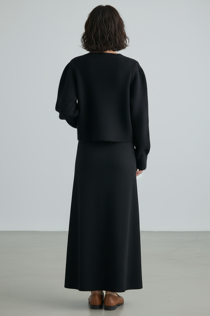 Jupe Longue Noire Laine Fluide