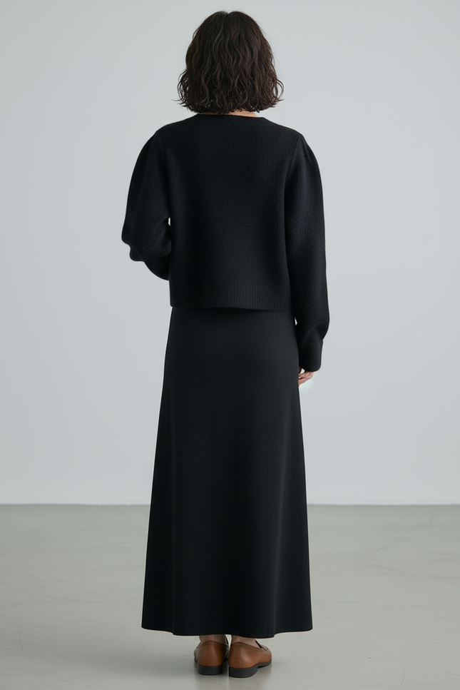 Jupe Longue Noire Laine Fluide