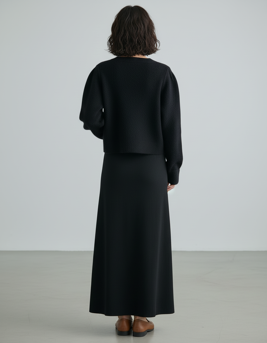 Jupe Longue Noire Laine Fluide