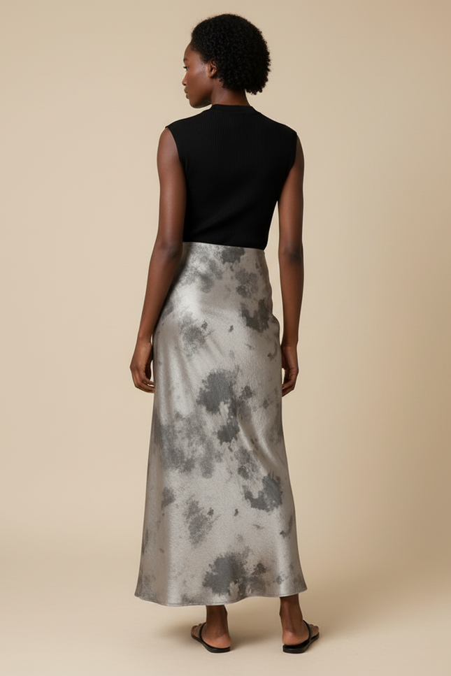 Jupe Longue Satinée Marbrée Élégante
