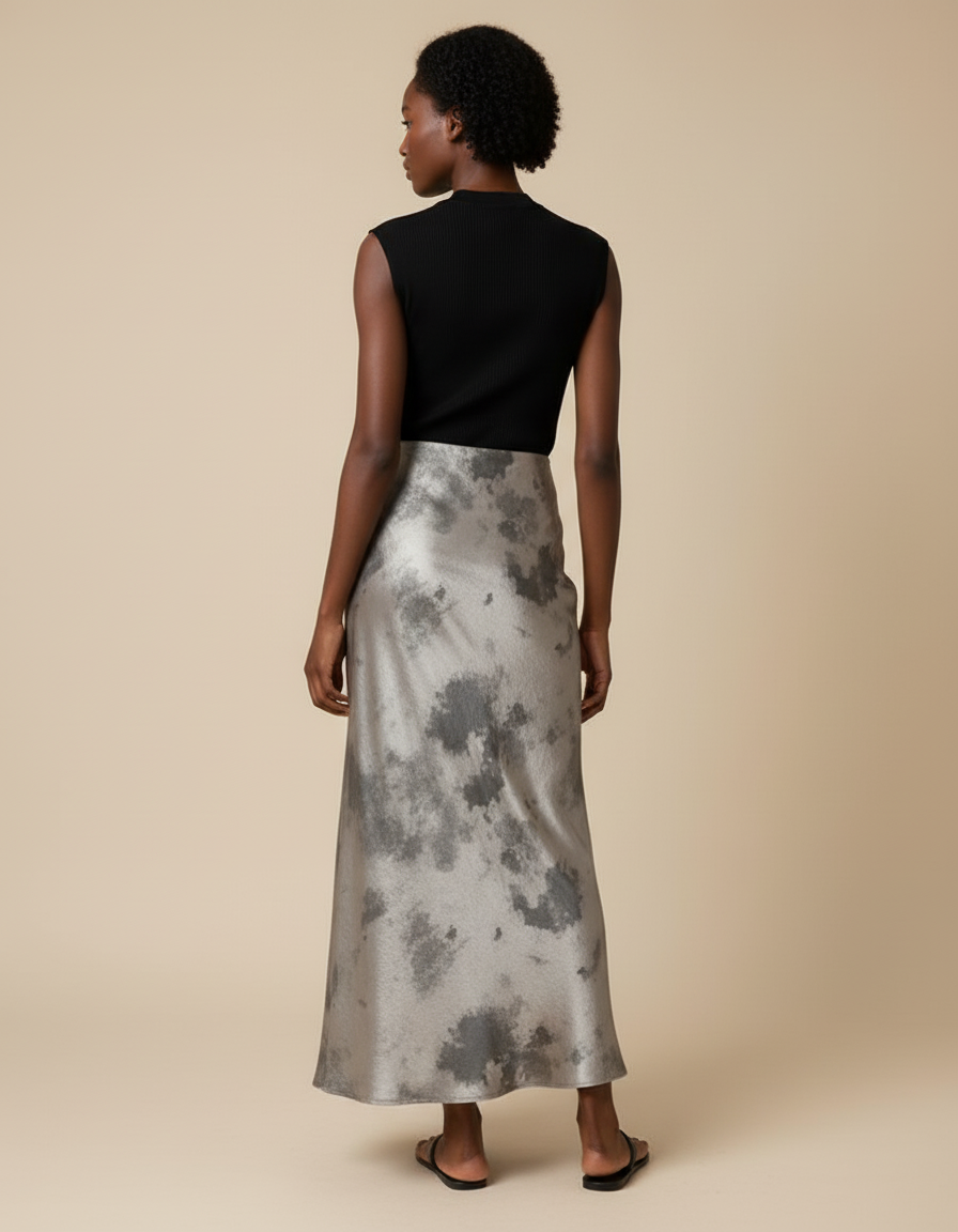 Jupe Longue Satinée Marbrée Élégante