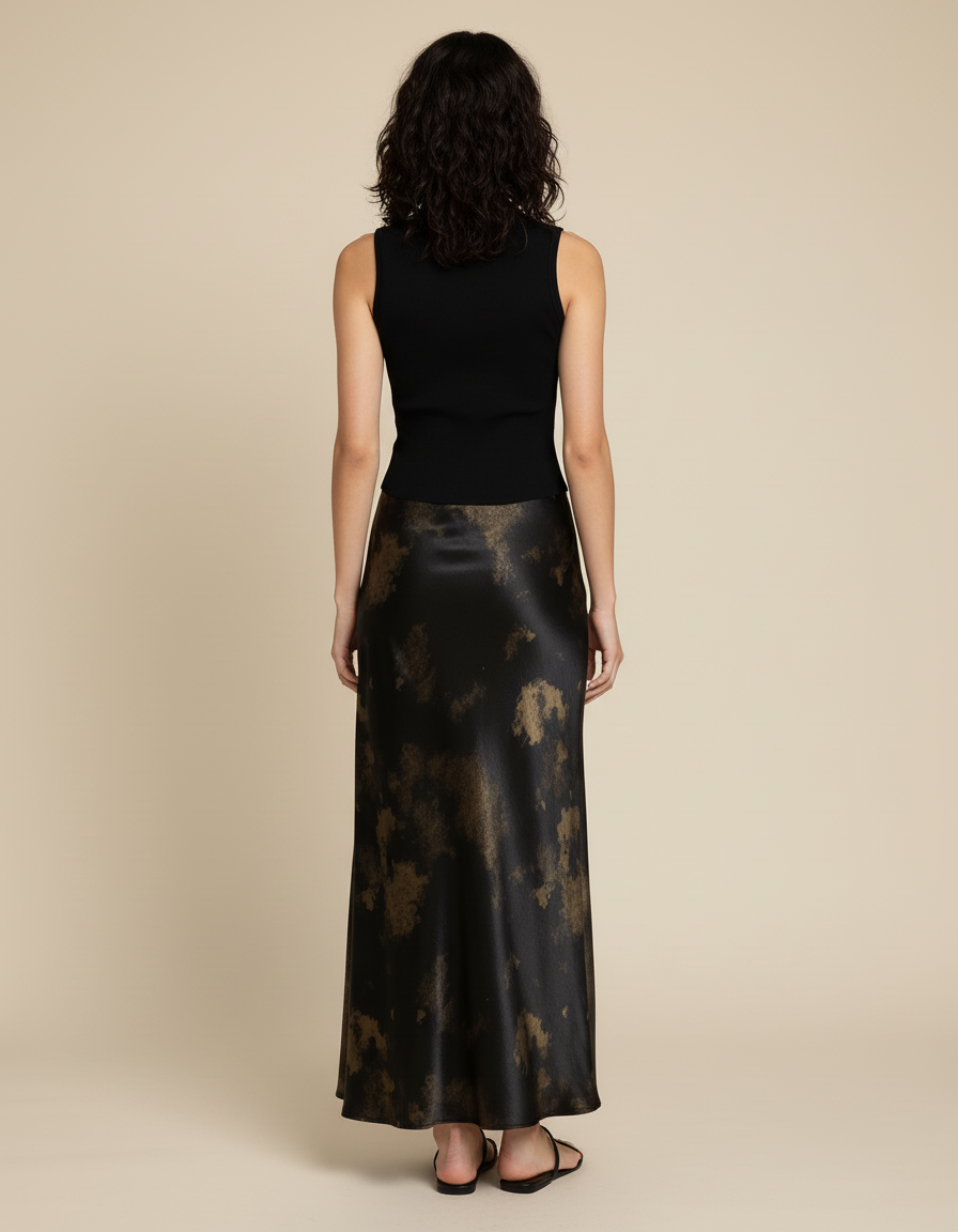 Jupe Longue Satin Tie-Dye Élégante