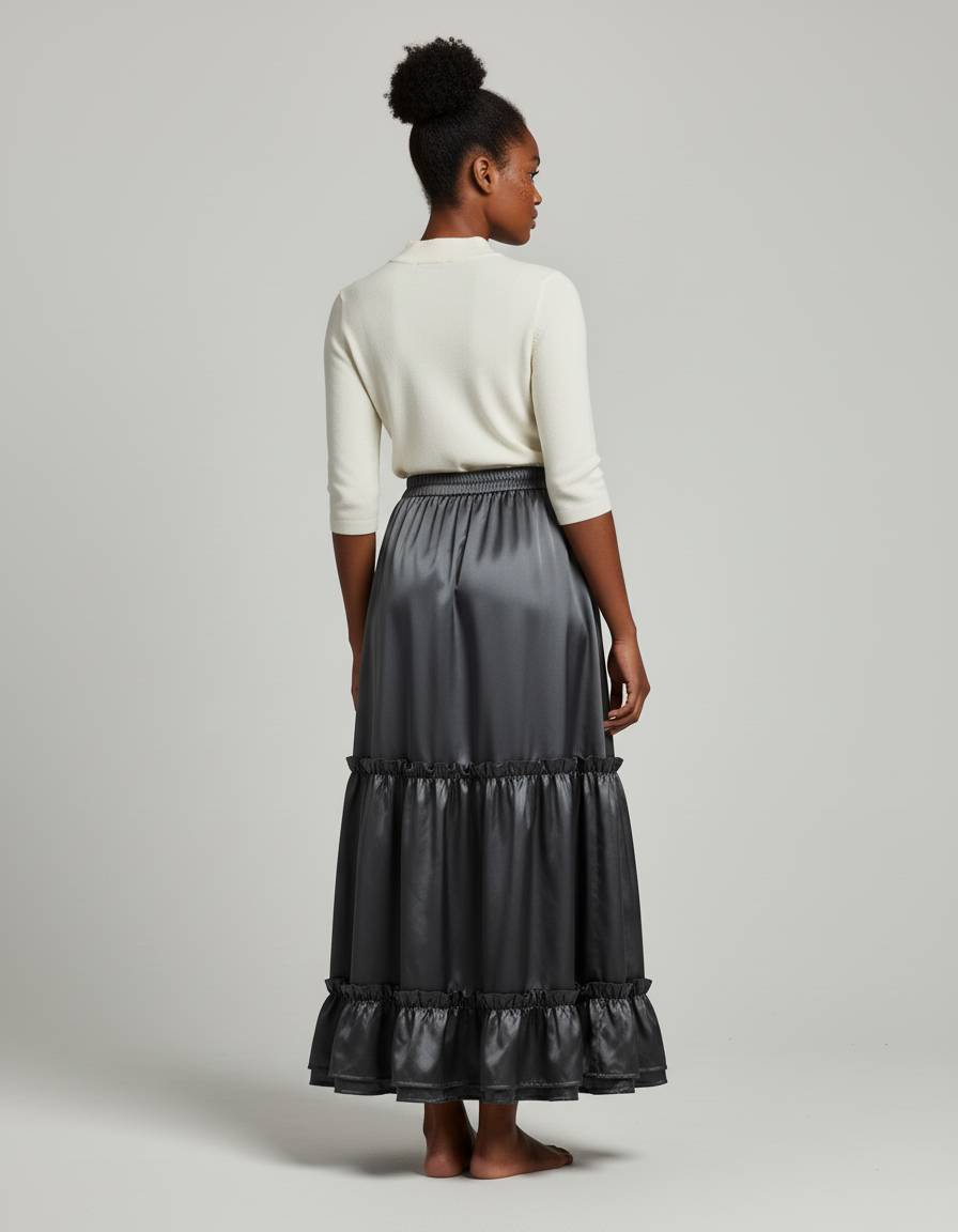 Jupe Longue Satinée Fluide À Volants