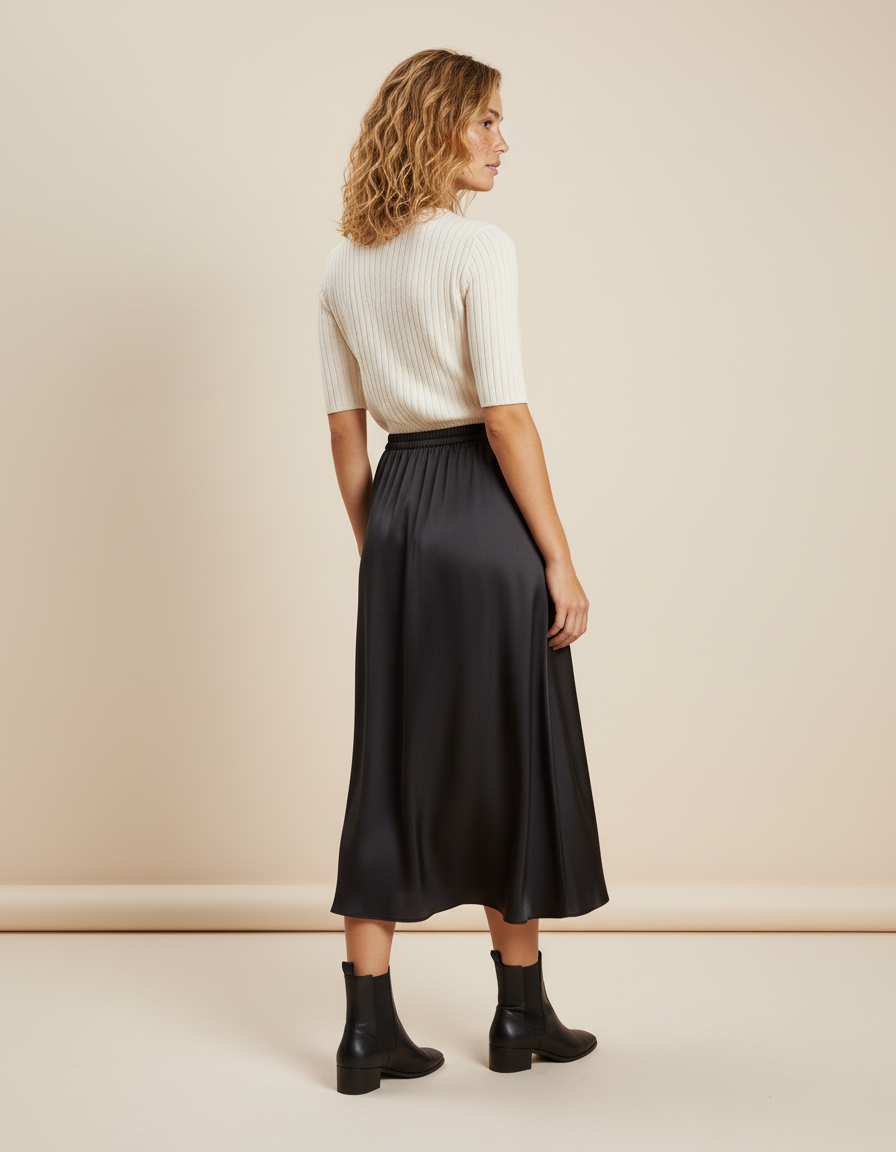 Jupe Longue Noire En Soie Élégante