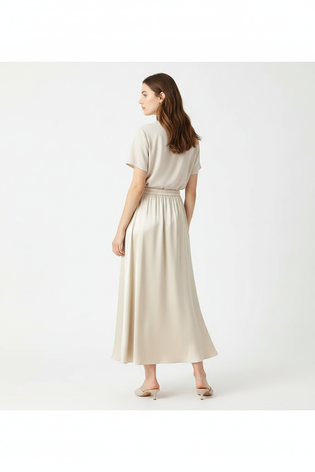 Jupe Longue Crème Fluide Élégante Mode