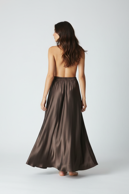 Jupe Longue Soie Marron Fluide