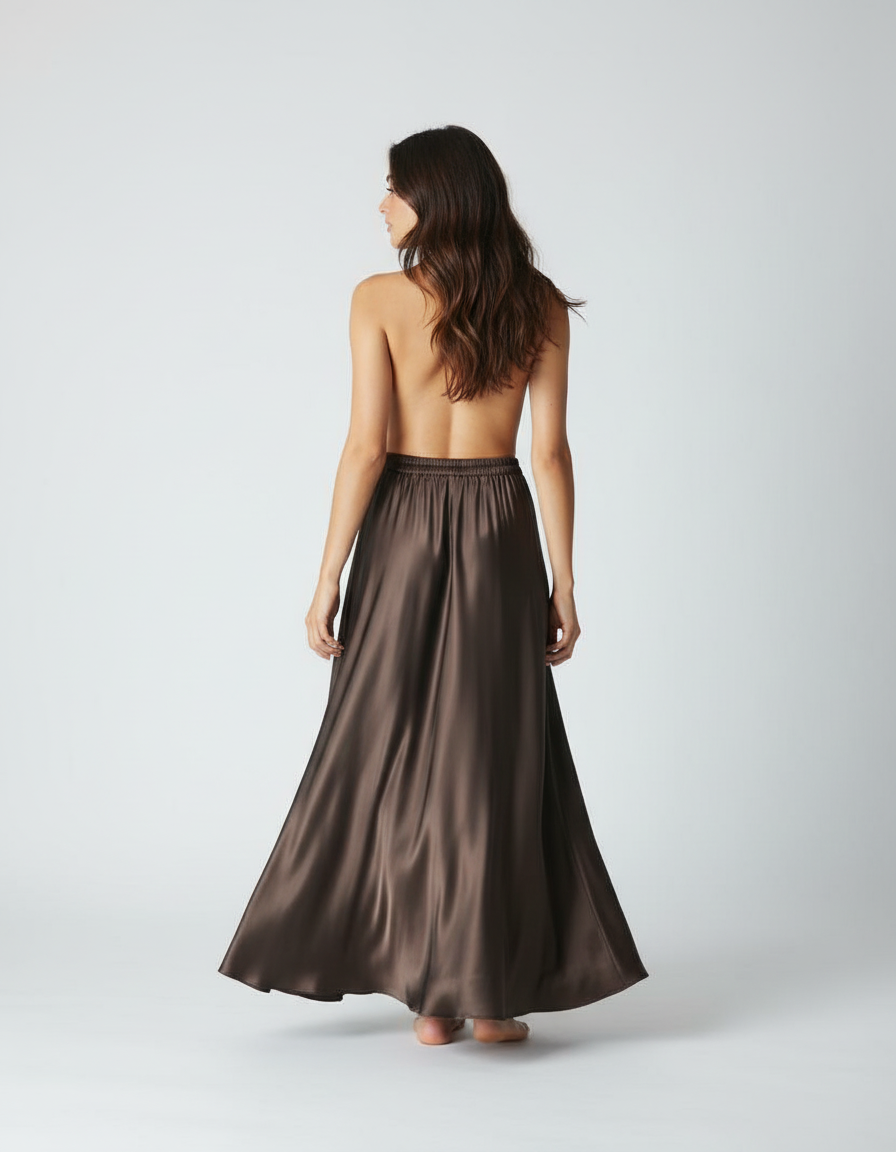 Jupe Longue Soie Marron Fluide