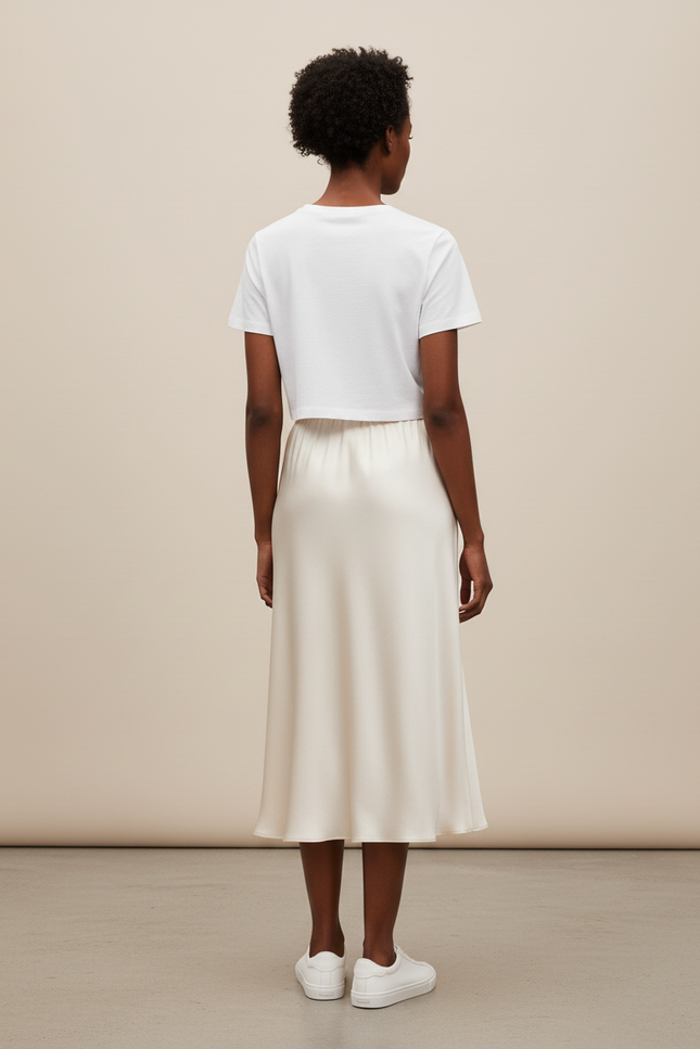 Jupe Longue Soie Crème Élégante